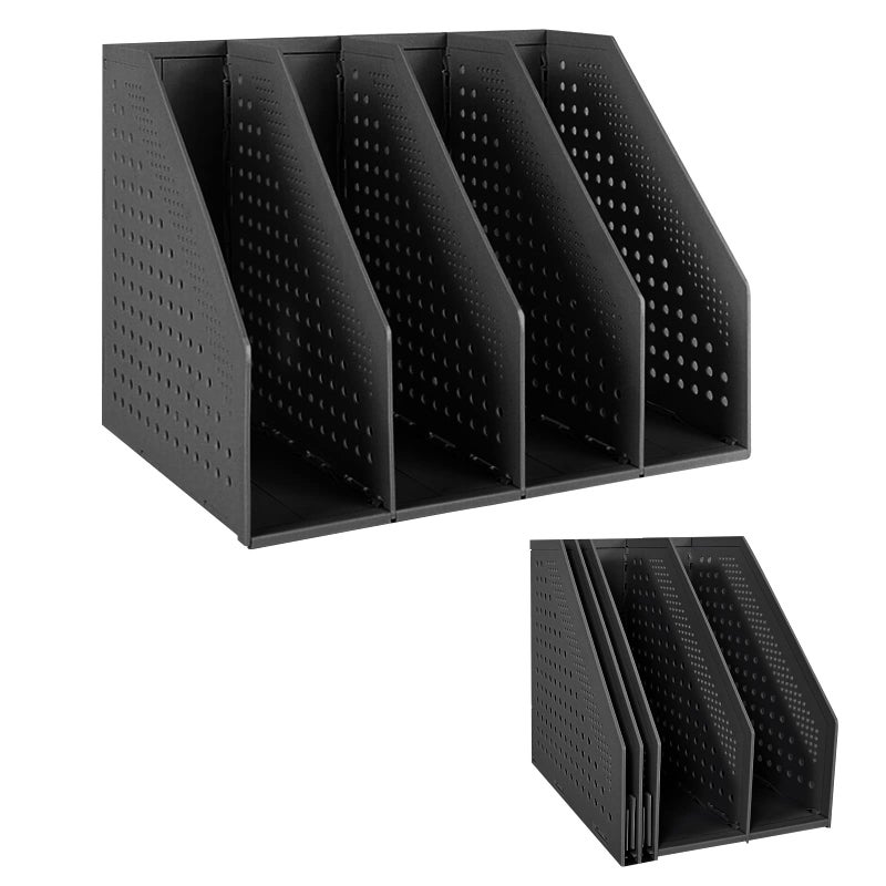 SAYEEC Collapsible Magazine Holder Plastic Desktop 4 Compartment File Rack Magazine Organizer Vertical File Divider Sorter Storage Document Organizer for Office Home School Black - Image 1
